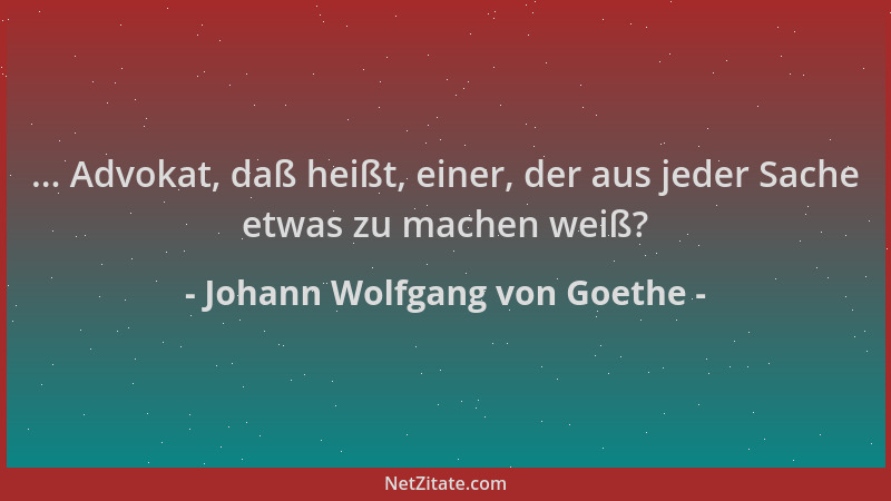 Johann Wolfgang von Goethe - ... Advokat, daß heißt, einer, der aus jeder Sache etwas zu machen weiß?...