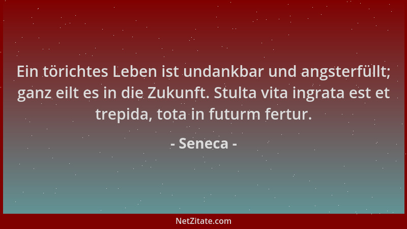 Seneca - Ein törichtes Leben ist undankbar und angsterfüllt; ganz eilt es in die Zukunft. Stulta vita ingrata est et trepid...