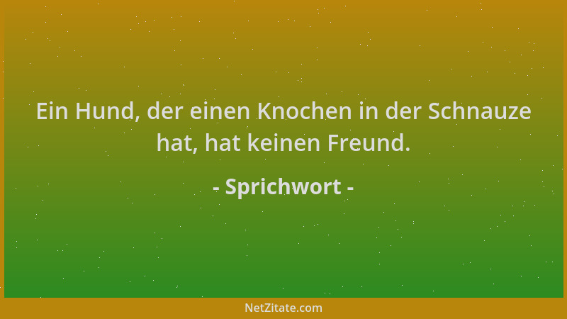 Sprichwort - Ein Hund, der einen Knochen in der Schnauze hat, hat keinen Freund....