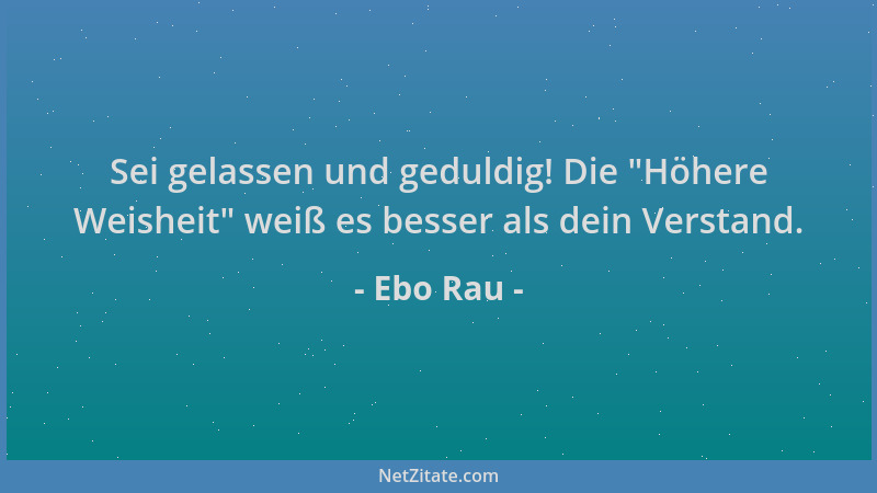 Ebo Rau - Sei gelassen und geduldig! Die  "Höhere Weisheit " weiß es besser als dein Verstand....