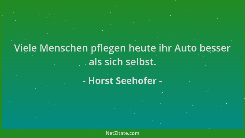 Horst Seehofer - Viele Menschen pflegen heute ihr Auto besser als sich selbst....