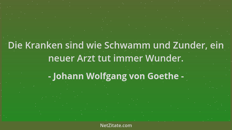 Johann Wolfgang von Goethe - Die Kranken sind wie Schwamm und Zunder, ein neuer Arzt tut immer Wunder....