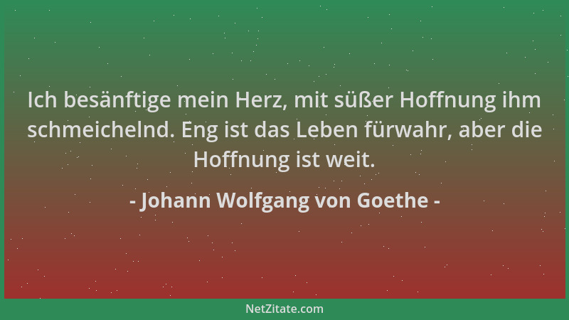 Johann Wolfgang von Goethe - Ich besänftige mein Herz, mit süßer Hoffnung ihm schmeichelnd. Eng ist das Leben fürwahr, aber...