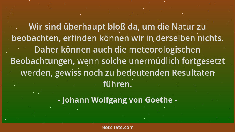 Johann Wolfgang von Goethe - Wir sind überhaupt bloß da, um die Natur zu beobachten, erfinden können wir in derselben nicht...