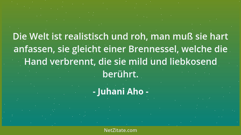 Juhani Aho - Die Welt ist realistisch und roh, man muß sie hart anfassen, sie gleicht einer Brennessel, welche die Hand ver...
