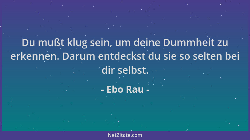 Ebo Rau - Du mußt klug sein, um deine Dummheit zu erkennen. Darum entdeckst du sie so selten bei dir selbst....