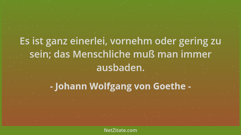 Johann Wolfgang von Goethe - Es ist ganz einerlei, vornehm oder gering zu sein; das Menschliche muß man immer ausbaden....
