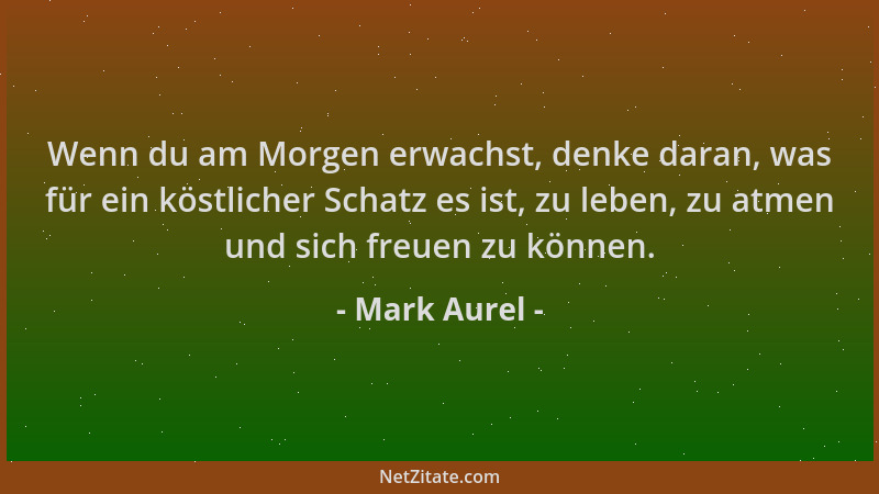 Mark Aurel - Wenn du am Morgen erwachst, denke daran, was für ein köstlicher Schatz es ist, zu leben, zu atmen und sich fre...