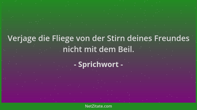 Sprichwort - Verjage die Fliege von der Stirn deines Freundes nicht mit dem Beil....
