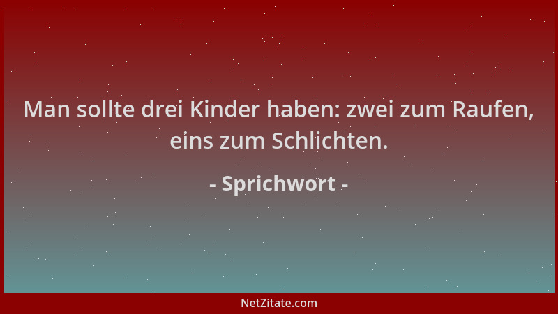 Sprichwort - Man sollte drei Kinder haben: zwei zum Raufen, eins zum Schlichten....
