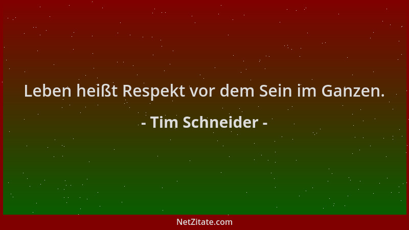 Tim Schneider - Leben heißt Respekt vor dem Sein im Ganzen....