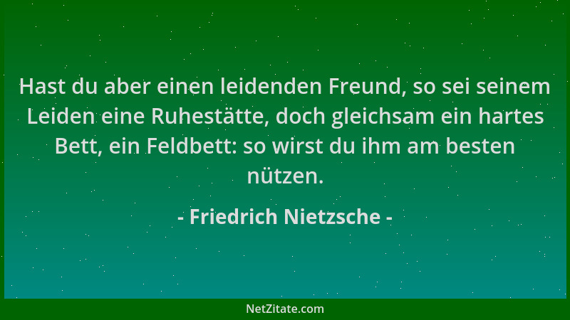 Friedrich Nietzsche - Hast du aber einen leidenden Freund, so sei seinem Leiden eine Ruhestätte, doch gleichsam ein hartes...