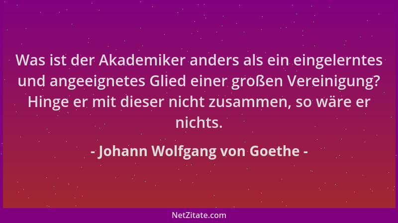Johann Wolfgang von Goethe - Was ist der Akademiker anders als ein eingelerntes und angeeignetes Glied einer großen Vereini...