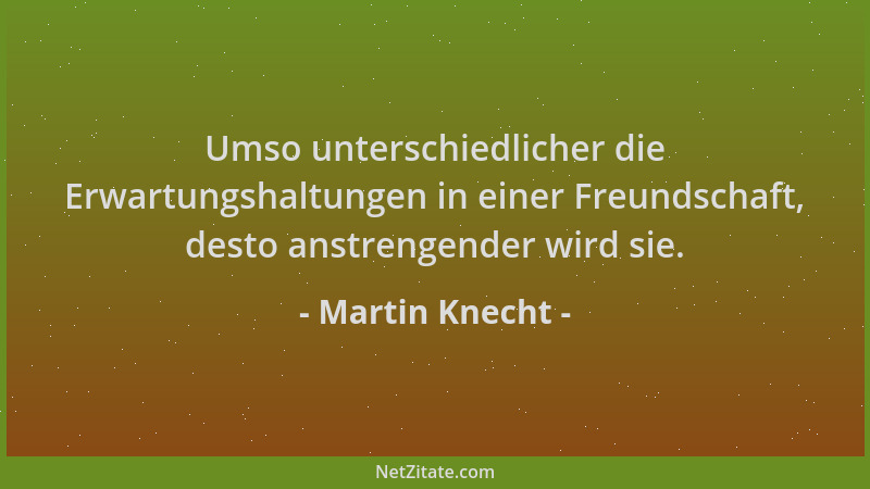 Martin Knecht - Umso unterschiedlicher die Erwartungshaltungen in einer Freundschaft, desto anstrengender wird sie....