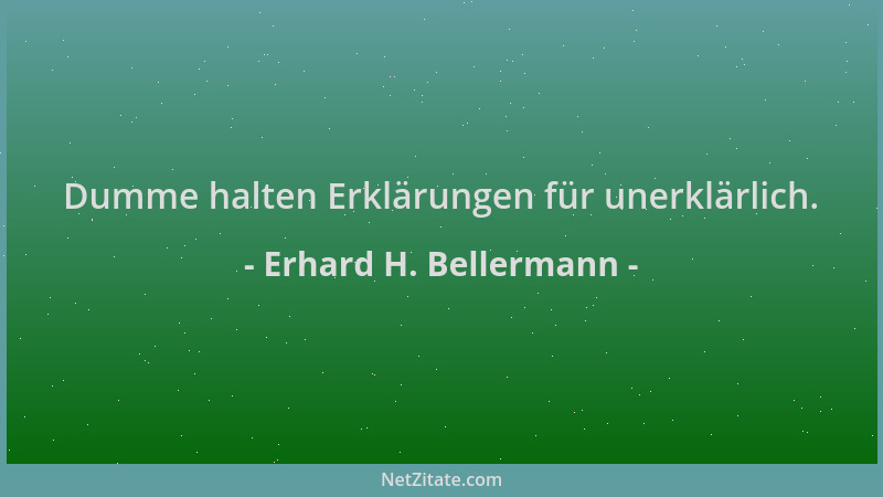 Erhard H. Bellermann - Dumme halten Erklärungen für unerklärlich....