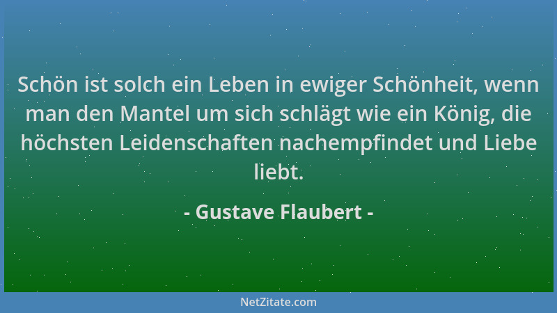 Gustave Flaubert - Schön ist solch ein Leben in ewiger Schönheit, wenn man den Mantel um sich schlägt wie ein König, die hö...