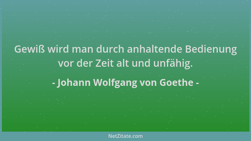 Johann Wolfgang von Goethe - Gewiß wird man durch anhaltende Bedienung vor der Zeit alt und unfähig....