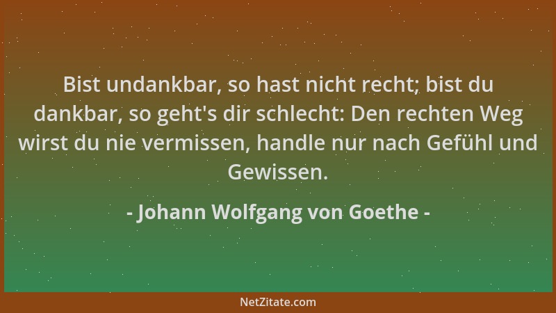 Johann Wolfgang von Goethe - Bist undankbar, so hast nicht recht; bist du dankbar, so geht 's dir schlecht: Den rechten Weg...