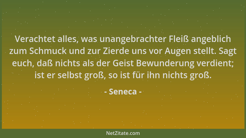 Seneca - Verachtet alles, was unangebrachter Fleiß angeblich zum Schmuck und zur Zierde uns vor Augen stellt. Sagt euch, da...