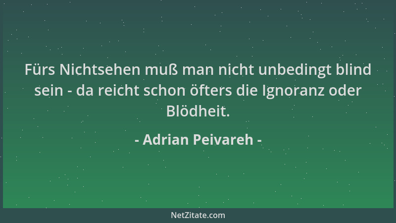 Adrian Peivareh - Fürs Nichtsehen muß man nicht unbedingt blind sein - da reicht schon öfters die Ignoranz oder Blödheit....