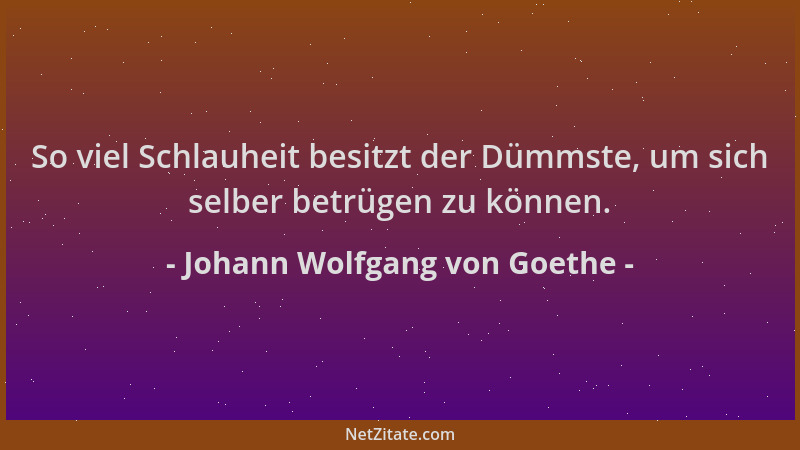 Johann Wolfgang von Goethe - So viel Schlauheit besitzt der Dümmste, um sich selber betrügen zu können....
