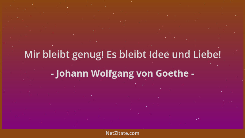 Johann Wolfgang von Goethe - Mir bleibt genug! Es bleibt Idee und Liebe!...