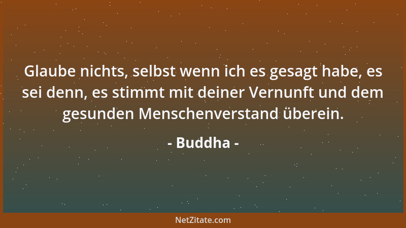 Buddha - Glaube nichts, selbst wenn ich es gesagt habe, es sei denn, es stimmt mit deiner Vernunft und dem gesunden Mensche...