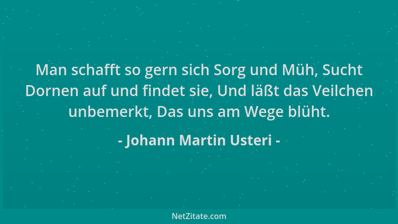 Johann Martin Usteri - Man schafft so gern sich Sorg und Müh, Sucht Dornen auf und findet sie, Und läßt das Veilchen unbeme...