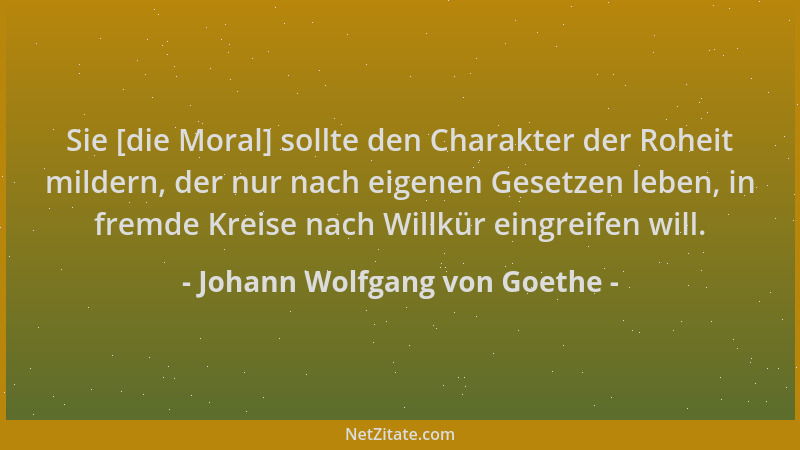 Johann Wolfgang von Goethe - Sie [die Moral] sollte den Charakter der Roheit mildern, der nur nach eigenen Gesetzen leben,...