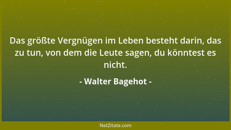 Walter Bagehot - Das größte Vergnügen im Leben besteht darin, das zu tun, von dem die Leute sagen, du könntest es nicht....