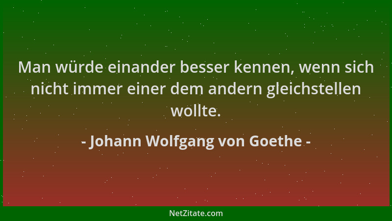 Johann Wolfgang von Goethe - Man würde einander besser kennen, wenn sich nicht immer einer dem andern gleichstellen wollte....