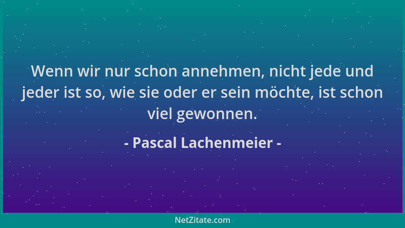 Pascal Lachenmeier - Wenn wir nur schon annehmen, nicht jede und jeder ist so, wie sie oder er sein möchte, ist schon viel...