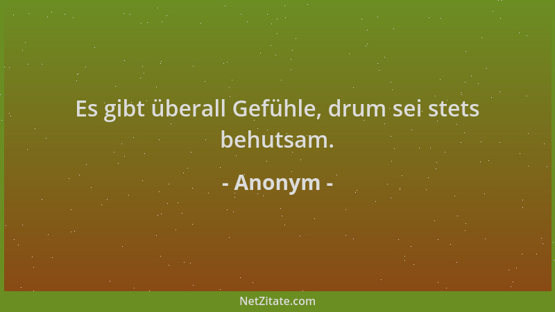 Anonym - Es gibt überall Gefühle, drum sei stets behutsam....