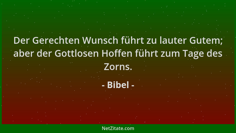 Bibel - Der Gerechten Wunsch führt zu lauter Gutem; aber der Gottlosen Hoffen führt zum Tage des Zorns....