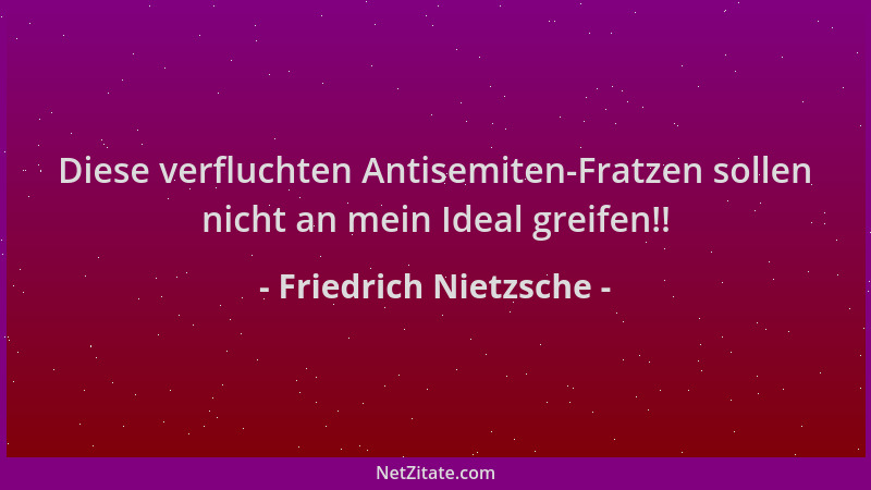 Friedrich Nietzsche - Diese verfluchten Antisemiten-Fratzen sollen nicht an mein Ideal greifen!!...