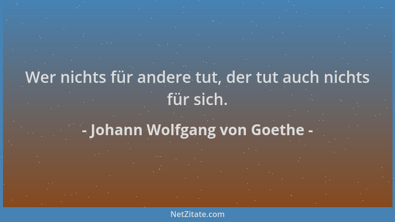 Johann Wolfgang von Goethe - Wer nichts für andere tut, der tut auch nichts für sich....