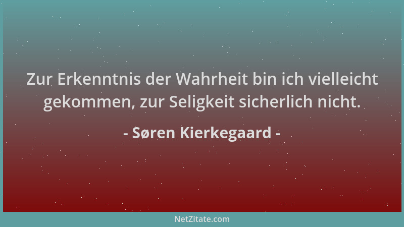 Søren Kierkegaard - Zur Erkenntnis der Wahrheit bin ich vielleicht gekommen, zur Seligkeit sicherlich nicht....