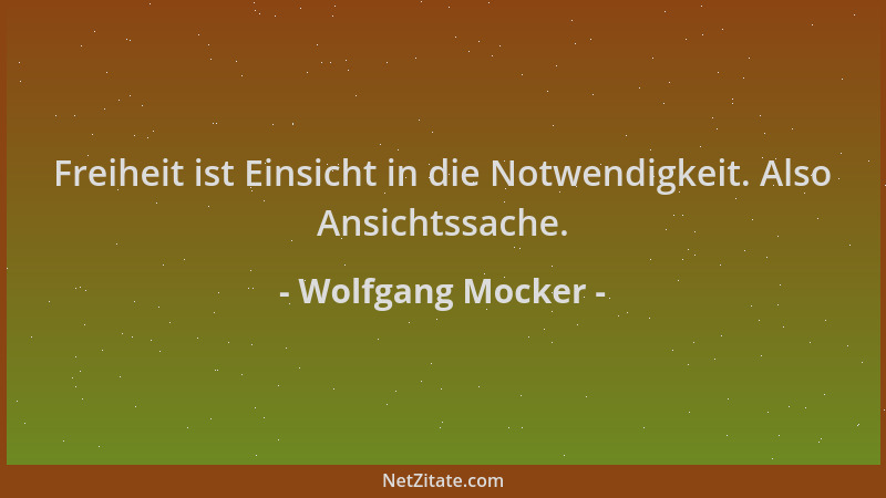 Wolfgang Mocker - Freiheit ist Einsicht in die Notwendigkeit. Also Ansichtssache....