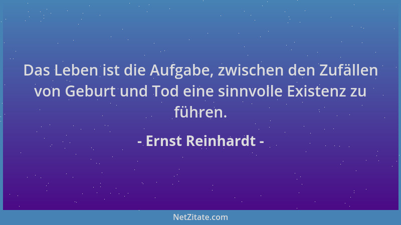 Ernst Reinhardt - Das Leben ist die Aufgabe, zwischen den Zufällen von Geburt und Tod eine sinnvolle Existenz zu führen....