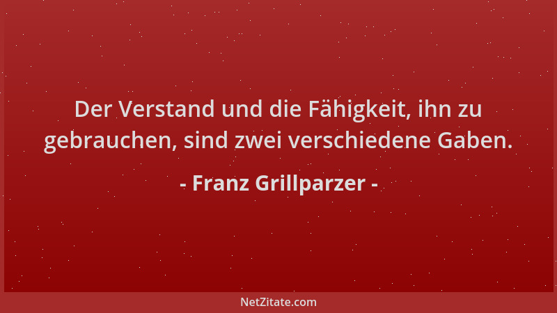 Franz Grillparzer - Der Verstand und die Fähigkeit, ihn zu gebrauchen, sind zwei verschiedene Gaben....