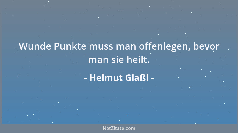 Helmut Glaßl - Wunde Punkte muss man offenlegen, bevor man sie heilt....