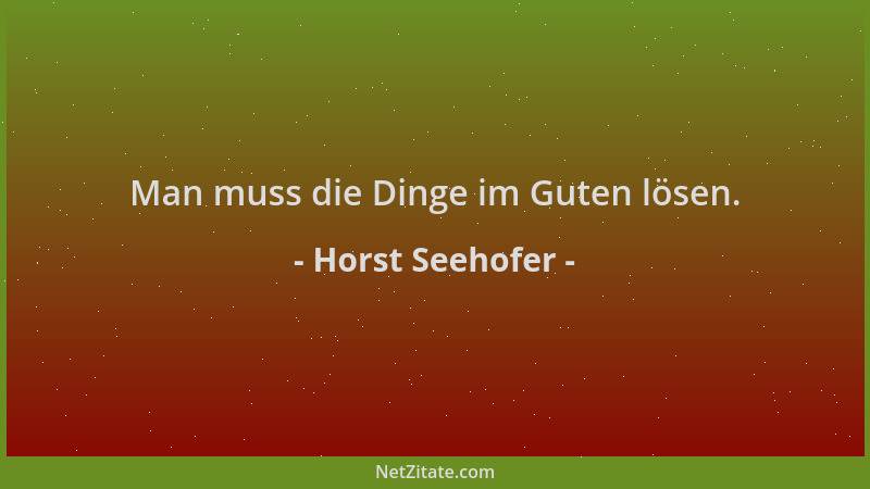 Horst Seehofer - Man muss die Dinge im Guten lösen....
