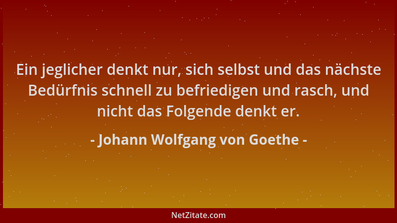 Johann Wolfgang von Goethe - Ein jeglicher denkt nur, sich selbst und das nächste Bedürfnis schnell zu befriedigen und rasc...