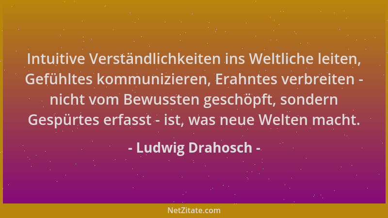 Ludwig Drahosch - Intuitive Verständlichkeiten ins Weltliche leiten, Gefühltes kommunizieren, Erahntes verbreiten - nicht v...