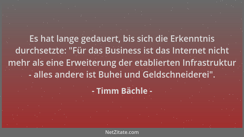 Timm Bächle - Es hat lange gedauert, bis sich die Erkenntnis durchsetzte:  "Für das Business ist das Internet nicht mehr als...