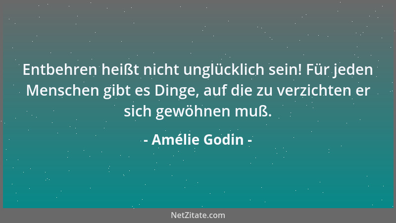 Amélie Godin - Entbehren heißt nicht unglücklich sein! Für jeden Menschen gibt es Dinge, auf die zu verzichten er sich gewö...