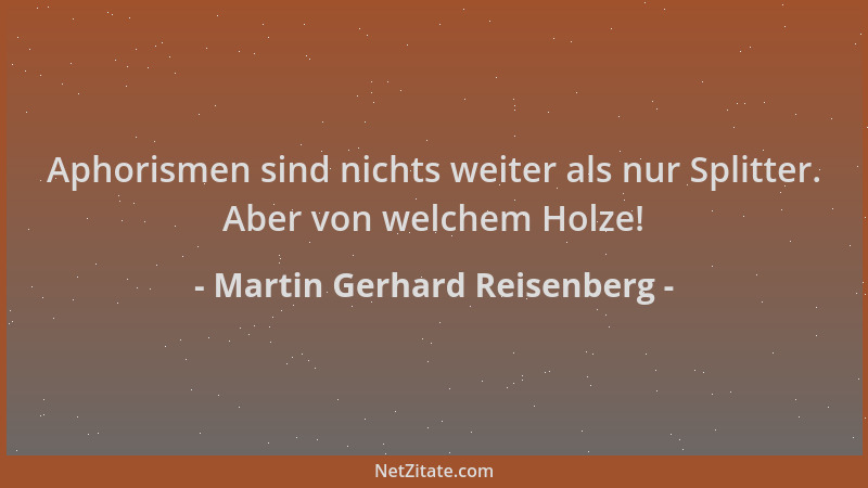 Martin Gerhard Reisenberg - Aphorismen sind nichts weiter als nur Splitter. Aber von welchem Holze!...