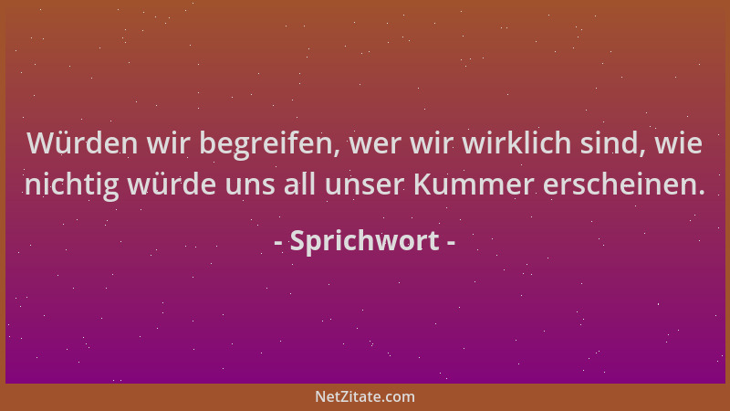 Sprichwort - Würden wir begreifen, wer wir wirklich sind, wie nichtig würde uns all unser Kummer erscheinen....