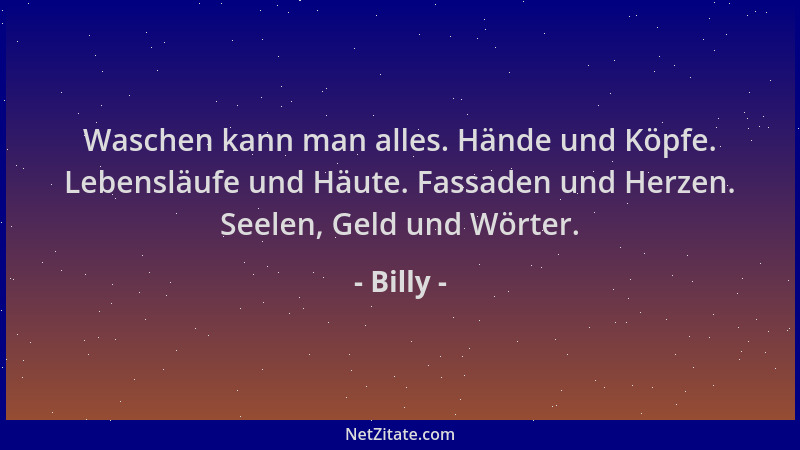Billy - Waschen kann man alles. Hände und Köpfe. Lebensläufe und Häute. Fassaden und Herzen. Seelen, Geld und Wörter....