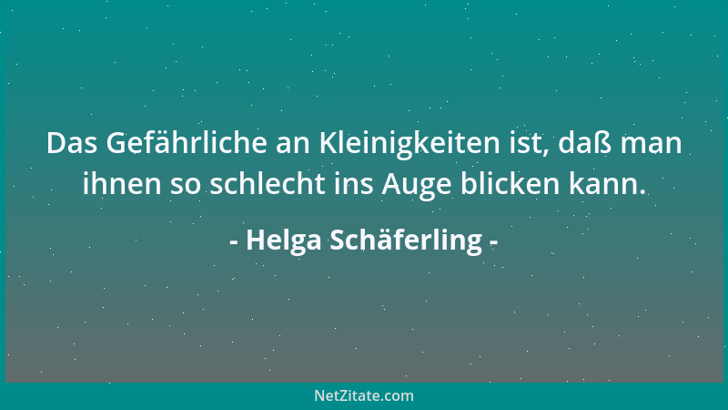 Helga Schäferling - Das Gefährliche an Kleinigkeiten ist, daß man ihnen so schlecht ins Auge blicken kann....